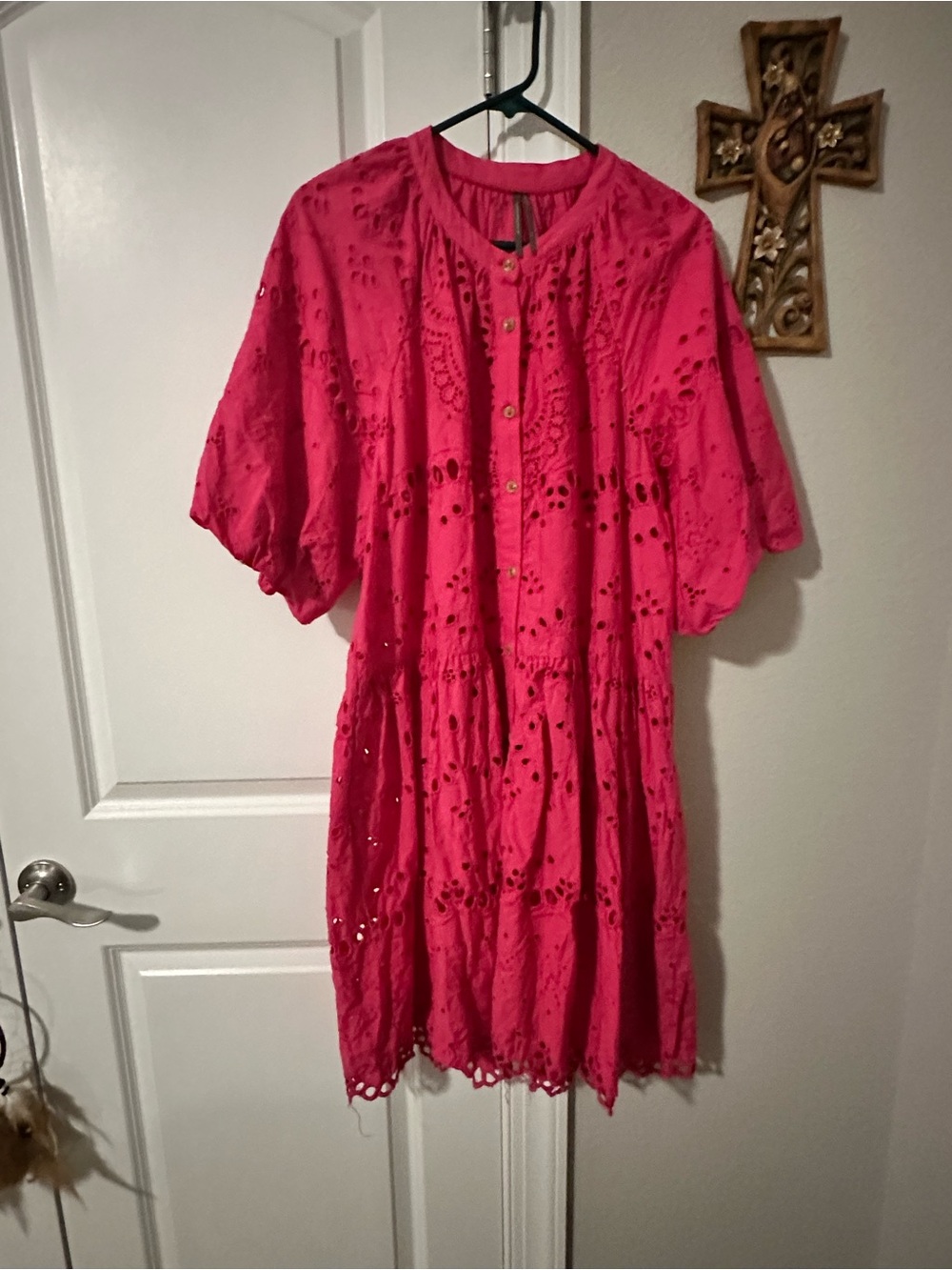 Anthropologie Hot Pink Eyelet Button-Front Dress